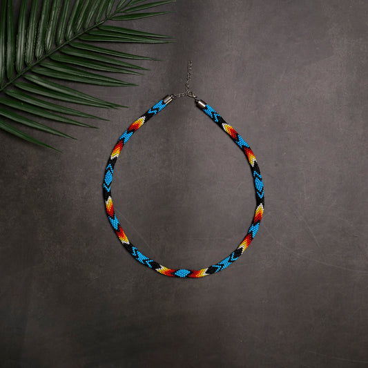 Dark Blue Beaded Long Necklace Handmade Native American Style for Women