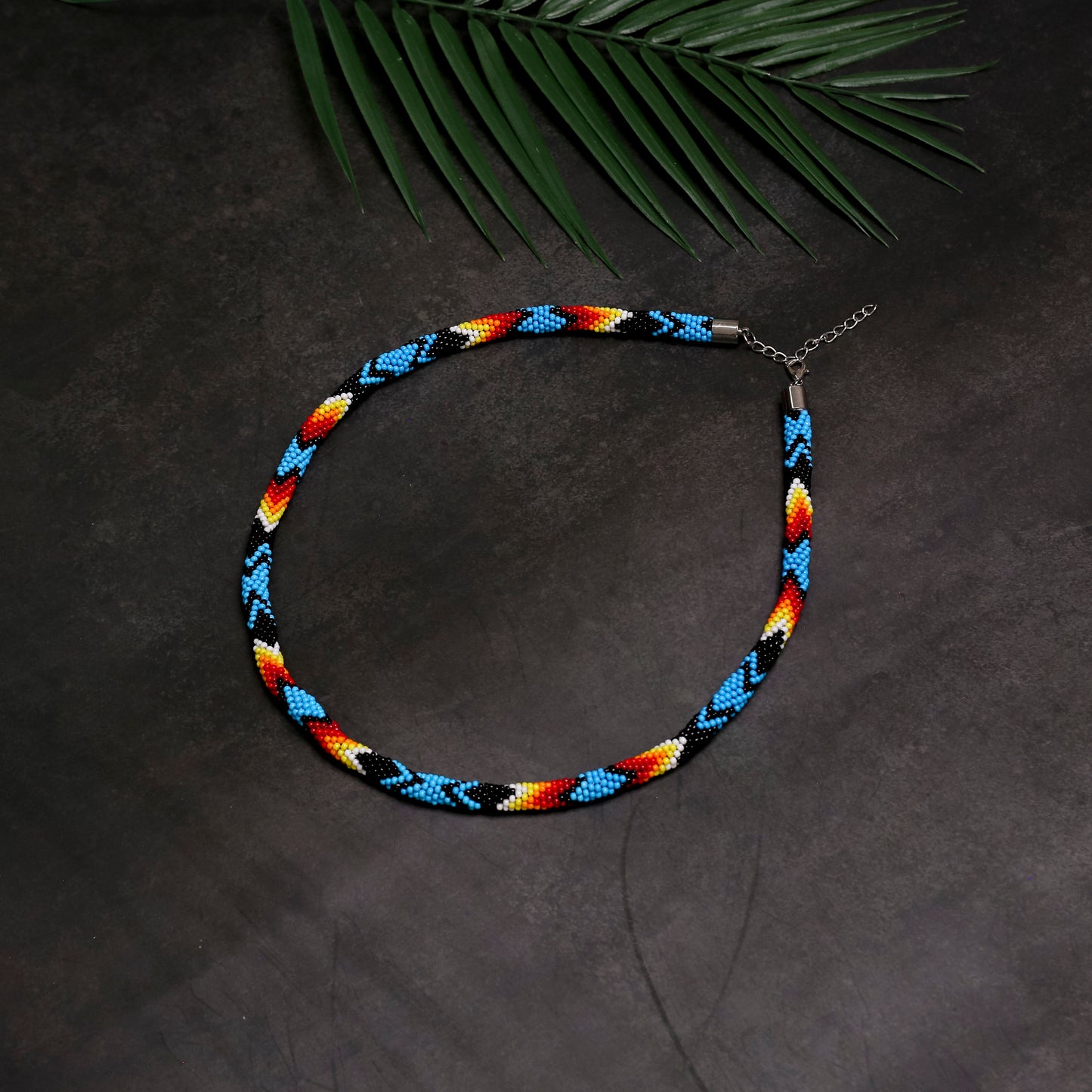 Dark Blue Beaded Long Necklace Handmade Native American Style for Women
