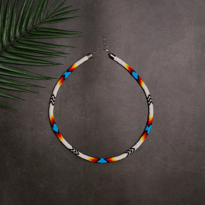White Lightning Pattern Beaded Handmade Necklace For Women Native American Style