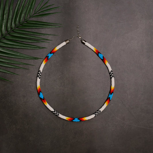 White Lightning Pattern Beaded Handmade Necklace For Women Native American Style