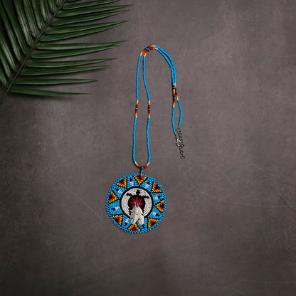 Blue Turtle Feather Handmade Beaded Wire Necklace Pendant Unisex With Native American Style