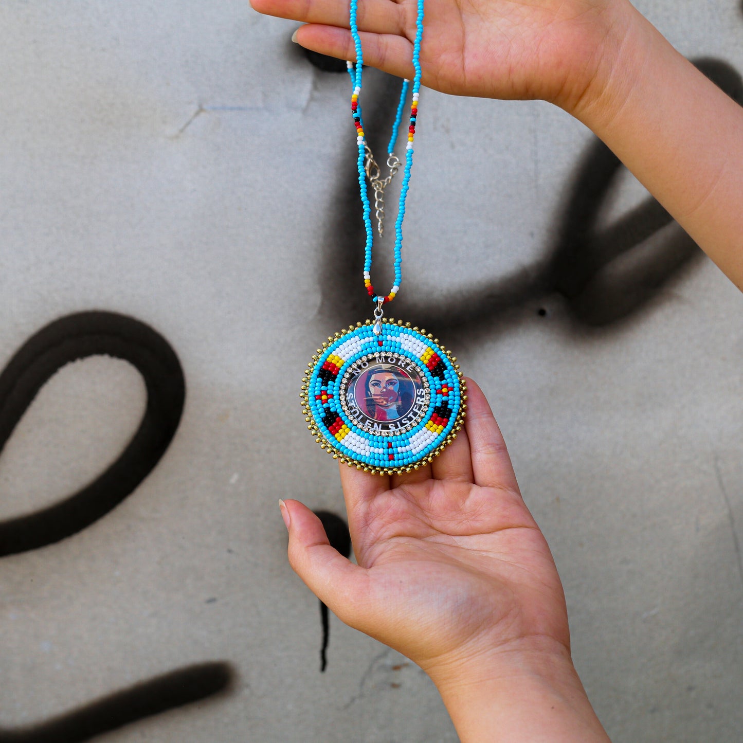 No More Stolen Sister Feathers Handmade Beaded Wire Necklace Pendant Unisex With Native American Style