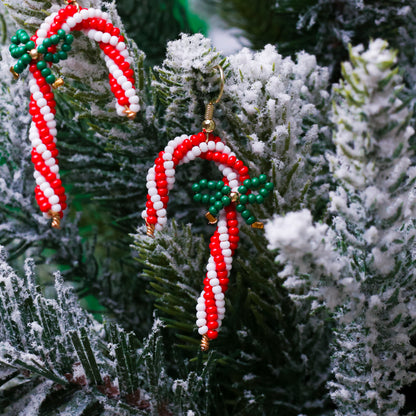 Native-Inspired Beaded Candy Cane Earrings