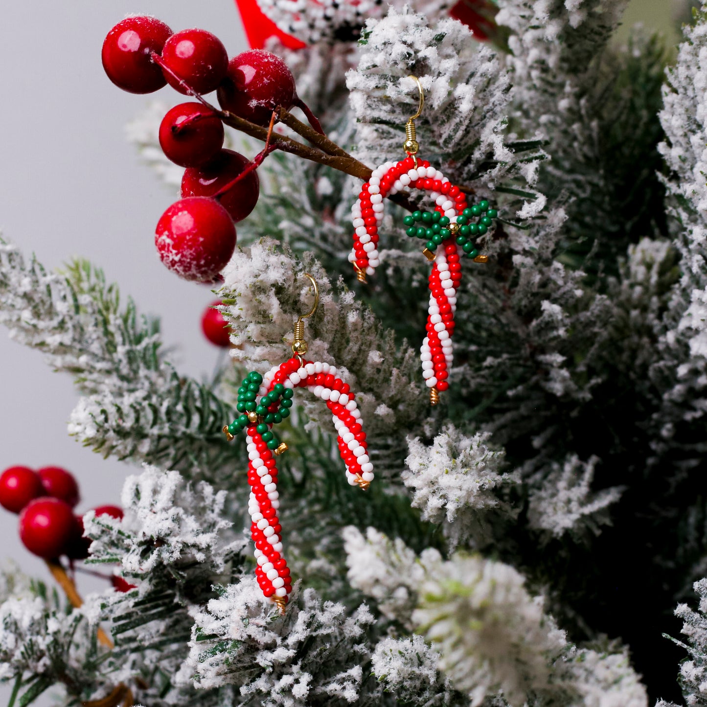 Native-Inspired Beaded Candy Cane Earrings