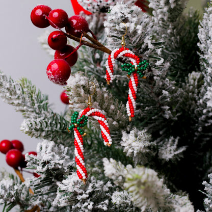 Native-Inspired Beaded Candy Cane Earrings