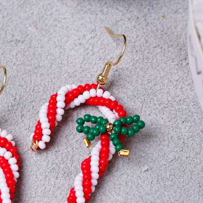 Native-Inspired Beaded Candy Cane Earrings