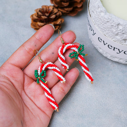 Native-Inspired Beaded Candy Cane Earrings