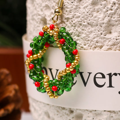 Native-Inspired Beaded Christmas Wreath Earrings