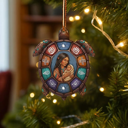 Native Mother and Child Turtle Ornament Unique Christmas Gift Decor Flat Acrylic