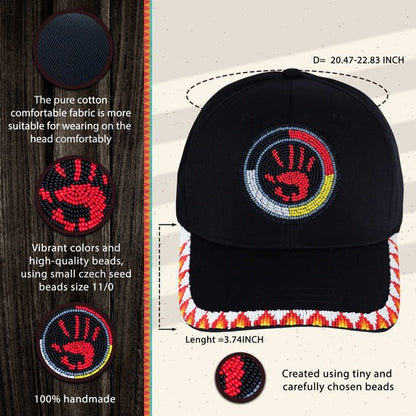 MMIW Feathers Cotton Unisex Baseball Cap With Beaded Patch Brim Native American Style