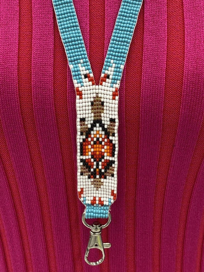 Handmade Beaded Turtle Pattern Earrings – Red & Cyan Blue Seed Beads