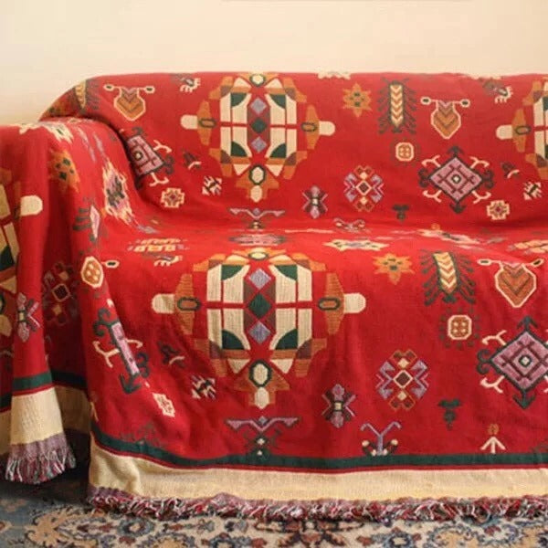 Native Double-Sided Woven Blanket – Reversible Tribal Pattern Home Decor Throw