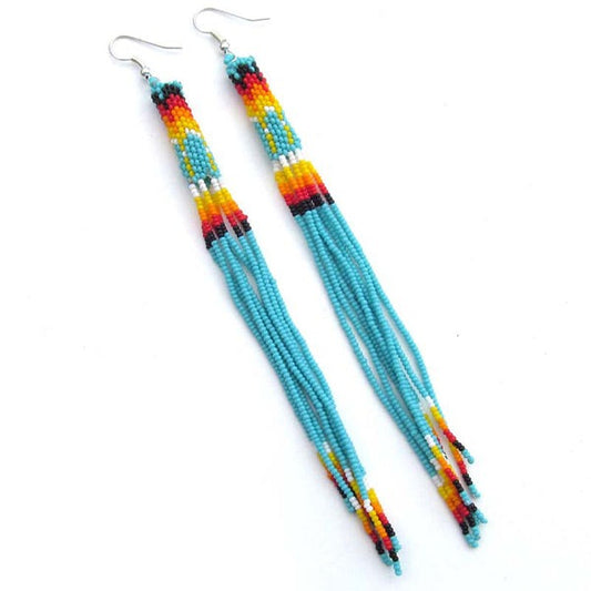 Native Inspired Beaded Earrings – Sea Green (5 Inch)