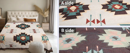 [HOT]Southwestern Reversible Woven Blanket – Native-Inspired Geometric Sand & Turquoise Throw