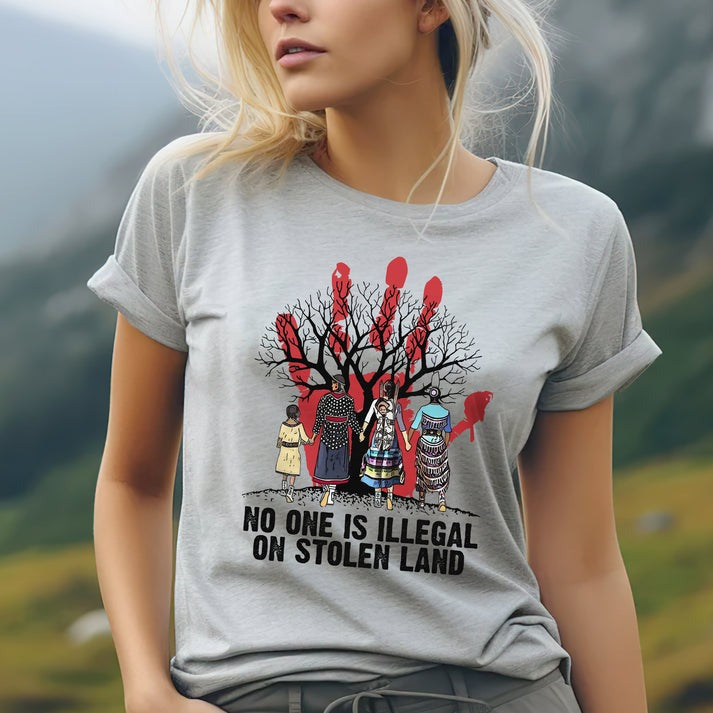 Red Handprint Awareness - No One Is Illegal on Stolen Land Unisex T-Shirt/Hoodie/Sweatshirt