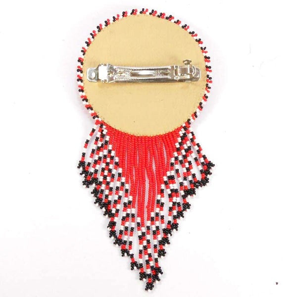 Beaded Hair Clip – Red Turtle Medallion with Fringe (Pre-Order)