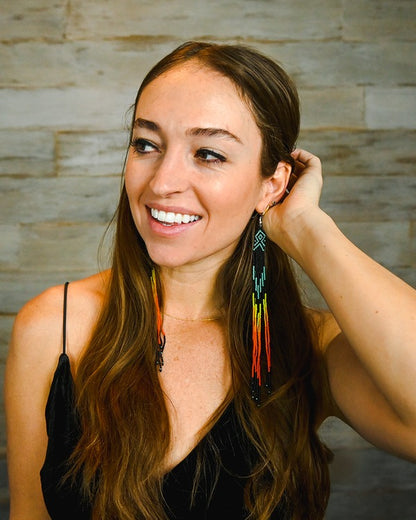 Native Inspired Seed Bead Earrings – Black Fire Pattern
