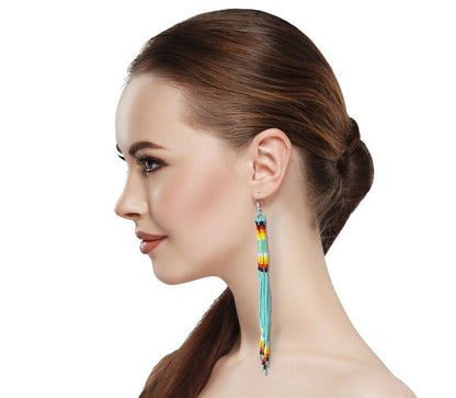 Native Inspired Beaded Earrings – Sea Green (5 Inch)