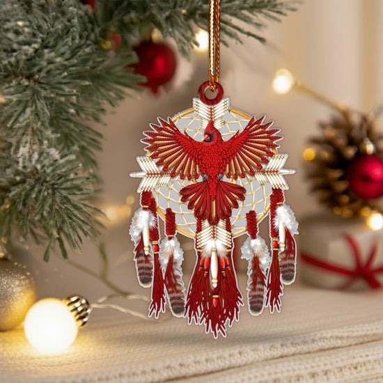 Sacred Red Cardinal Dreamcatcher Ornament Unique Christmas Gift Decor Flat Acrylic
