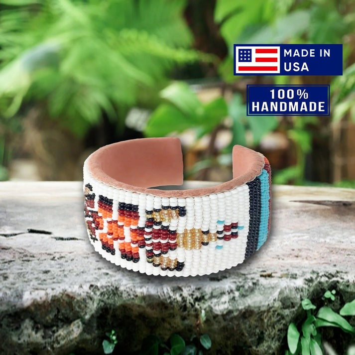 Turtle Hard Cuff Beaded Handmade Bracelet - White Red