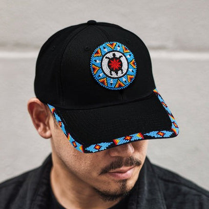 Blue Turtle Baseball Cap With Patch And Brim Cotton Unisex Native American Style