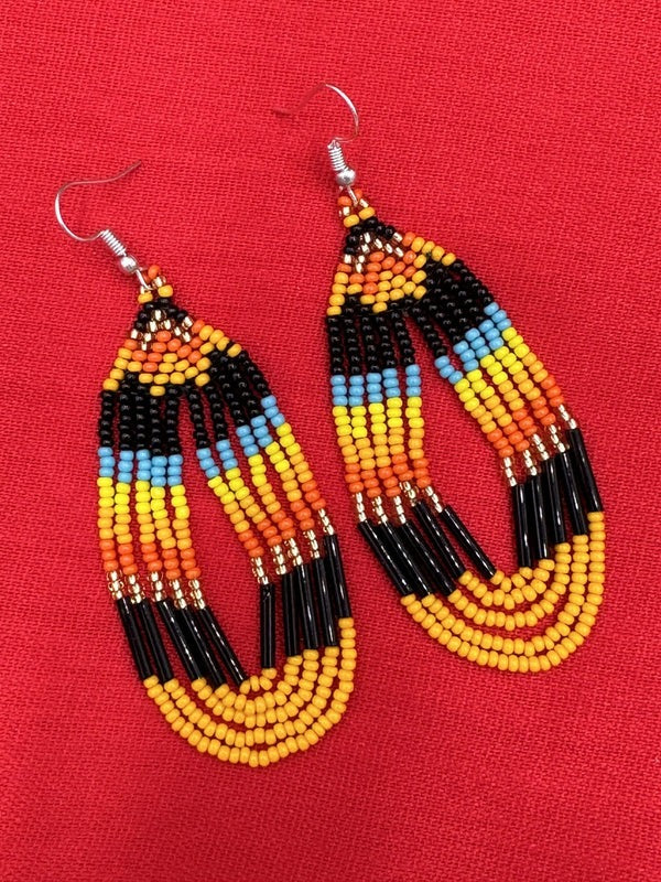Black Fire Seed Beaded Necklace Earrings Bear Paw Beadwork