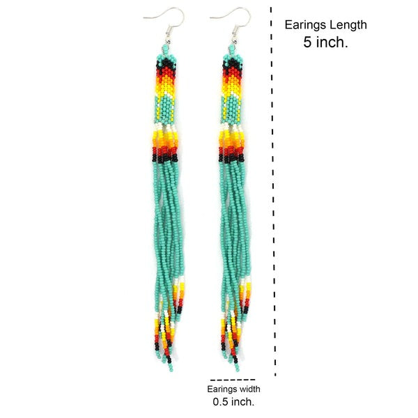 Native Inspired Beaded Earrings – Sea Green (5 Inch)