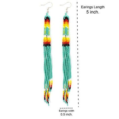 Native Inspired Beaded Earrings – Sea Green (5 Inch)