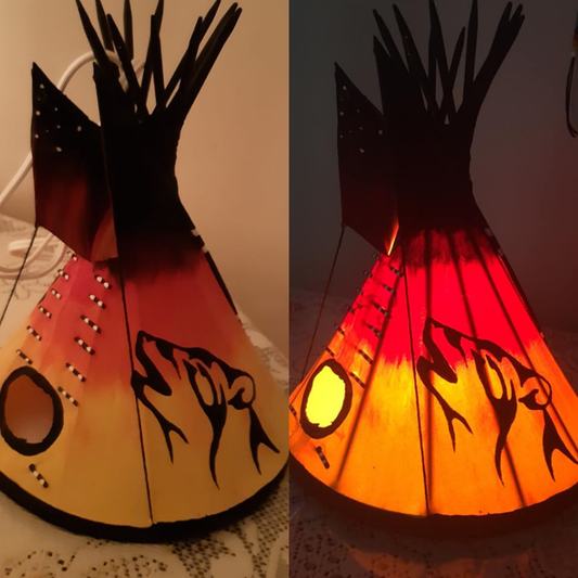 Sunset Ombre Tipi with Wolf/Bear Art
