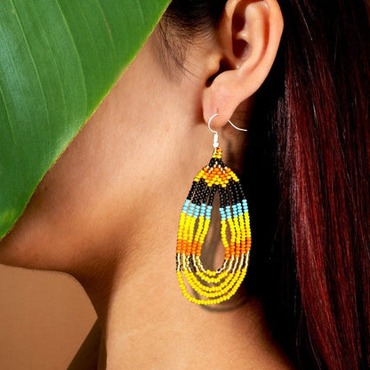 Orange Black Fire Seed Beaded Necklace Earrings Bear Paw Beadwork
