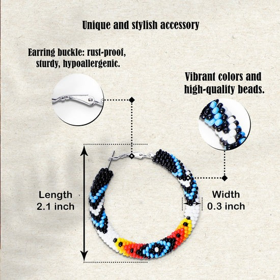 Handmade Dark Blue Pattern Beaded Earrings for Women