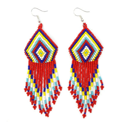 Native-Inspired Red Chevron Beaded Necklace Set (With Matching Earrings)