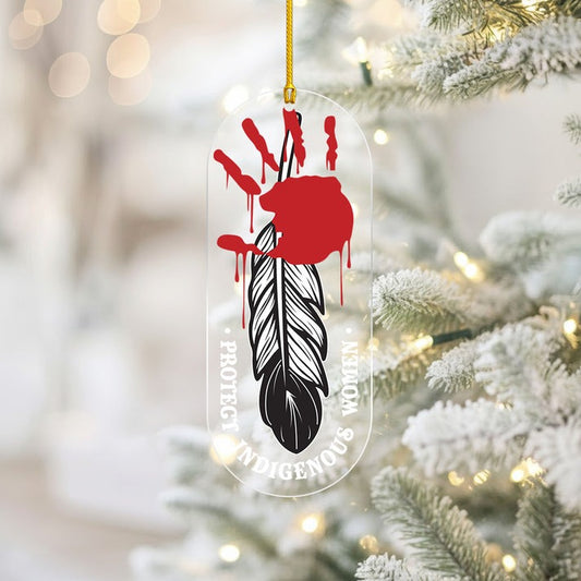 Protect Indigenous Women - MMIW Red Handprint Feather - Unique Christmas Gift Decor Flat Acrylic
