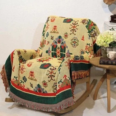 Native Double-Sided Woven Blanket – Reversible Tribal Pattern Home Decor Throw