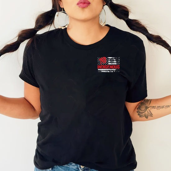Indigenous American Flag T-Shirt – Native Pride Red Headdress - Two sides - Unisex T-Shirt/Hoodie/Sweatshirt