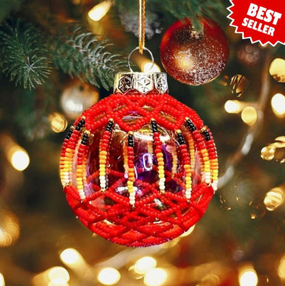 Red Beaded Handmade Ornament - Holiday Decor & Gifts