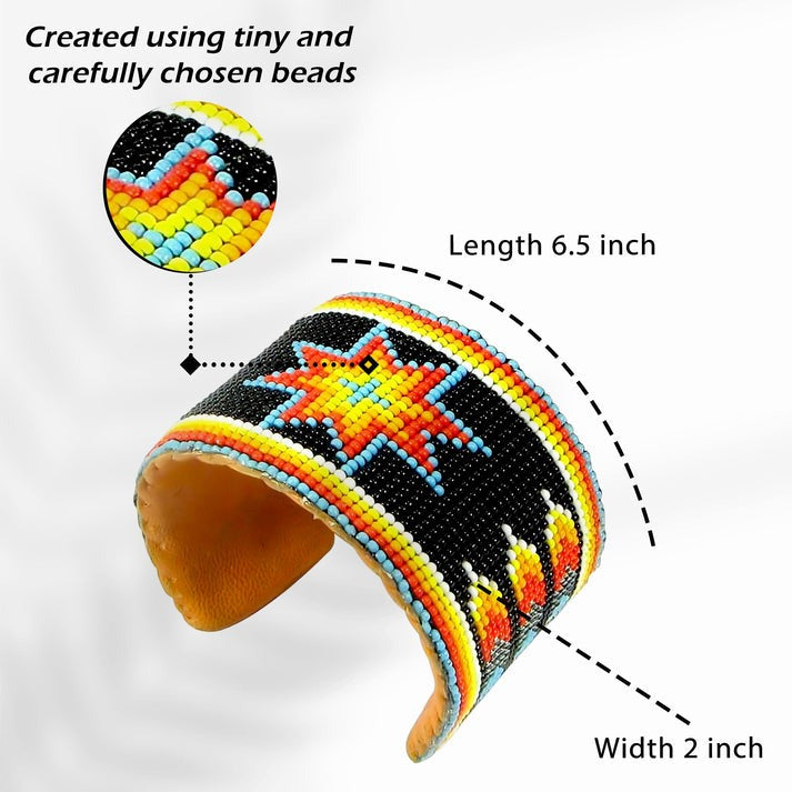 Black Red Star Hard Cuff Beaded Handmade Bracelet