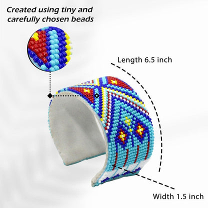 Geometric Turquoise Blue Hard Cuff Beaded Handmade Bracelet