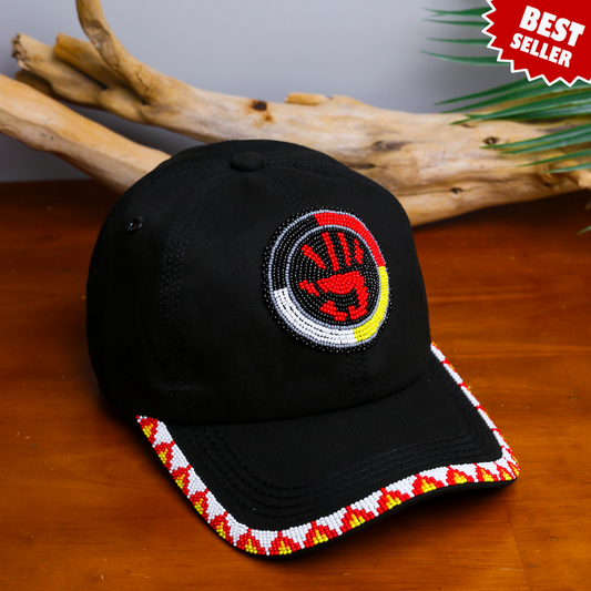 MMIW Feathers Cotton Unisex Baseball Cap With Beaded Patch Brim Native American Style