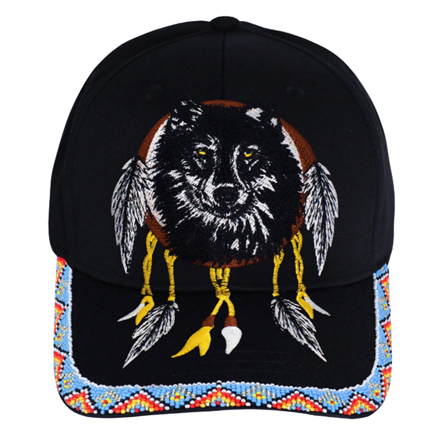 Wolf Dreamcatcher Embroidered & Beaded Baseball Cap