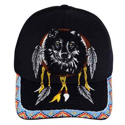 Wolf Dreamcatcher Embroidered & Beaded Baseball Cap