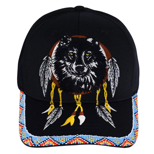 Wolf Dreamcatcher Embroidered & Beaded Baseball Cap