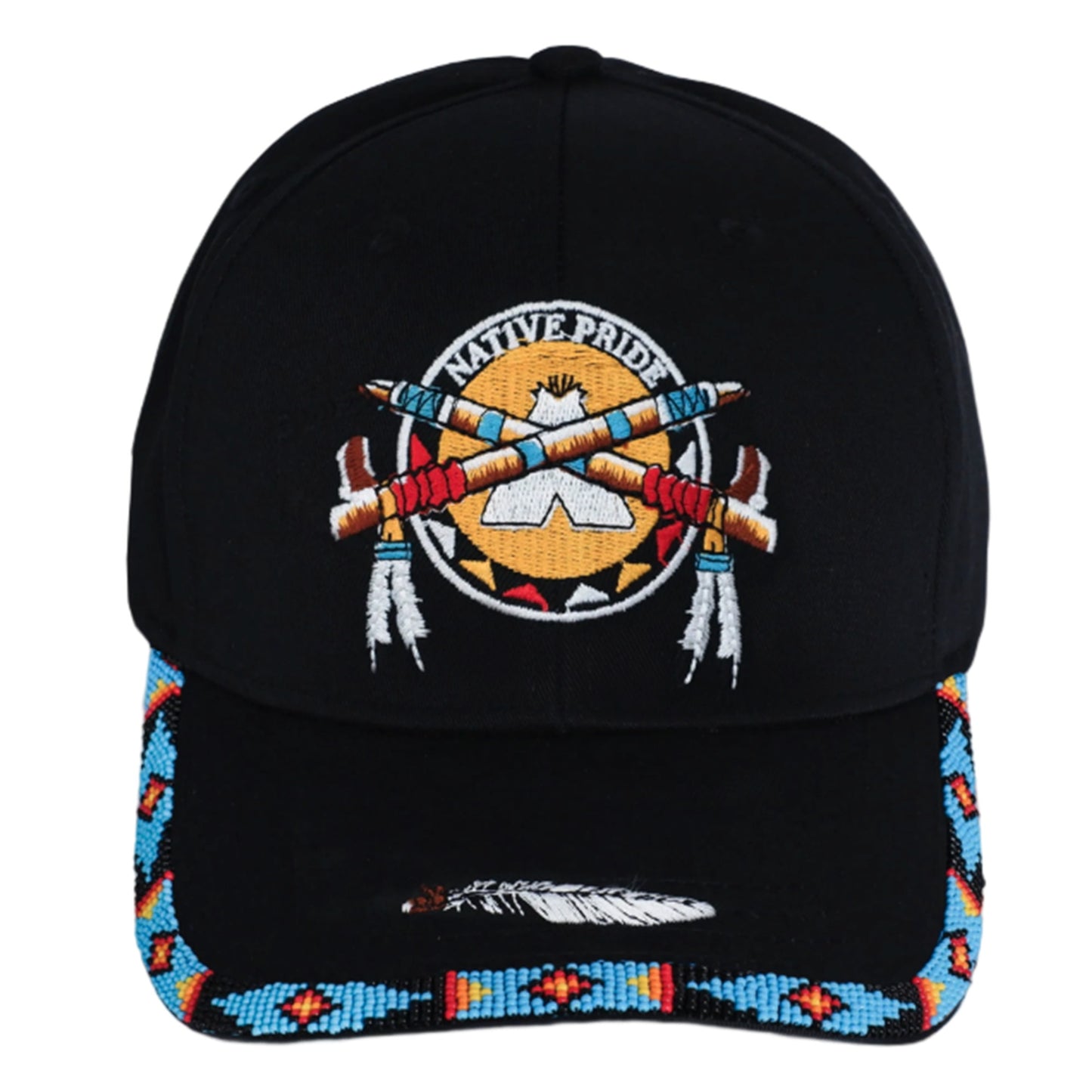 Native Pride Emblem Embroidered Beaded Baseball Cap with Brim Unisex Native American Style