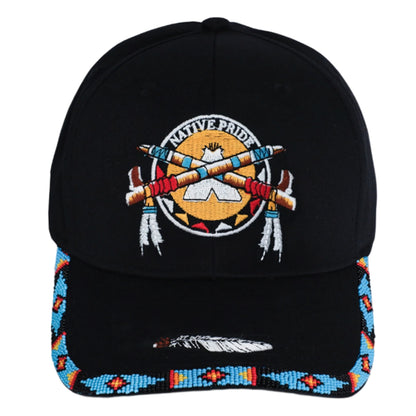 Native Pride Emblem Embroidered Beaded Baseball Cap with Brim Unisex Native American Style