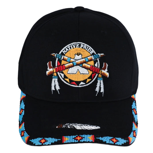 Native Pride Emblem Embroidered Beaded Baseball Cap with Brim Unisex Native American Style