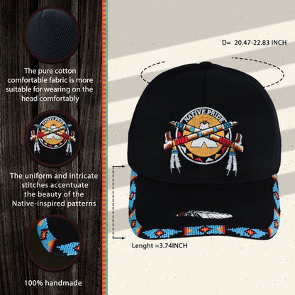 Native Pride Emblem Embroidered Beaded Baseball Cap with Brim Unisex Native American Style