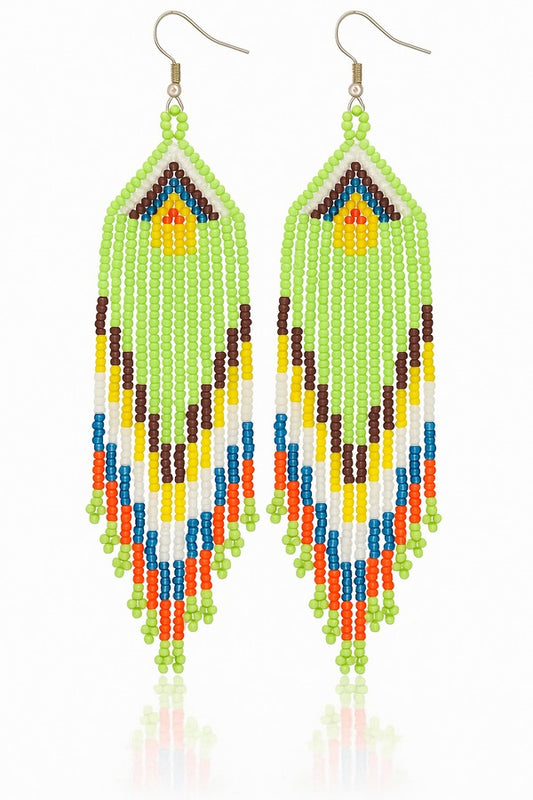 Lime Cascade Beaded Fringe Earrings – Handmade Boho Jewelry