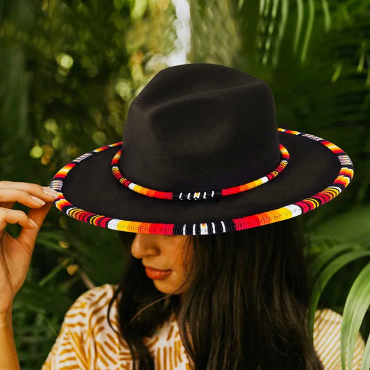 Orange Line Pattern Beaded Fedora Hatband for Men/Women Beaded Brim with Native American Style