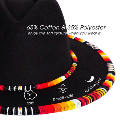 Orange Line Pattern Beaded Fedora Hatband for Men/Women Beaded Brim with Native American Style