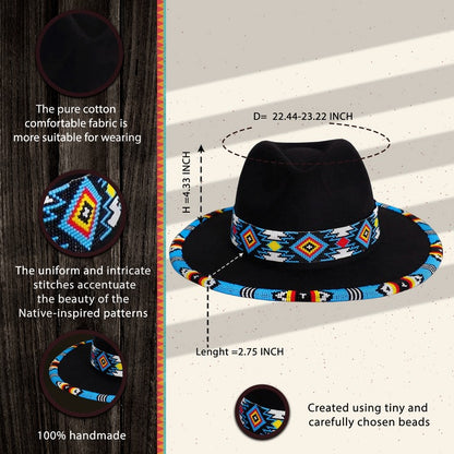 Payette Pattern Fedora Hatband For Men/Women Beaded Brim With Native American Style